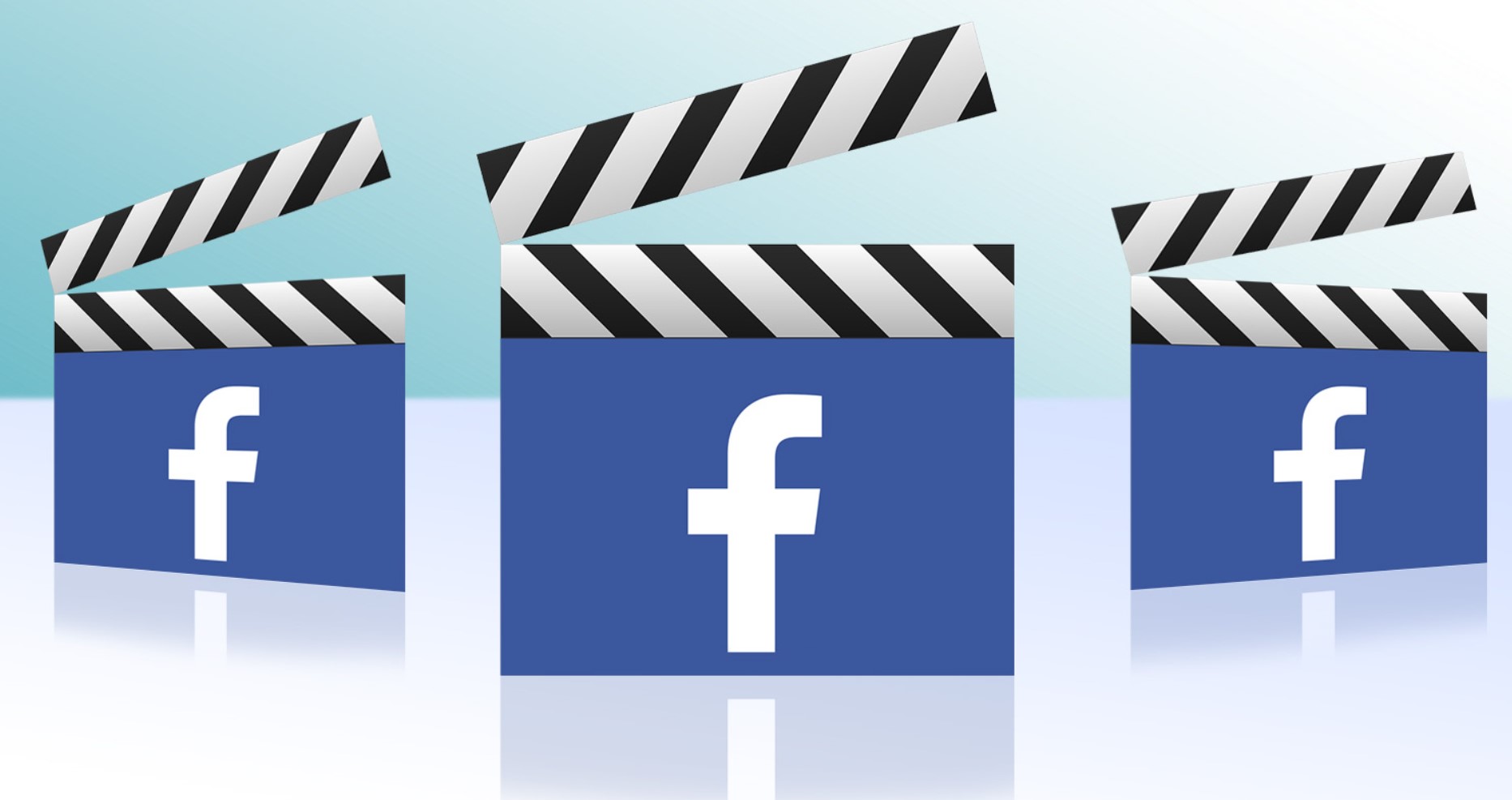Three clapperboards with the Facebook logo on a light background.