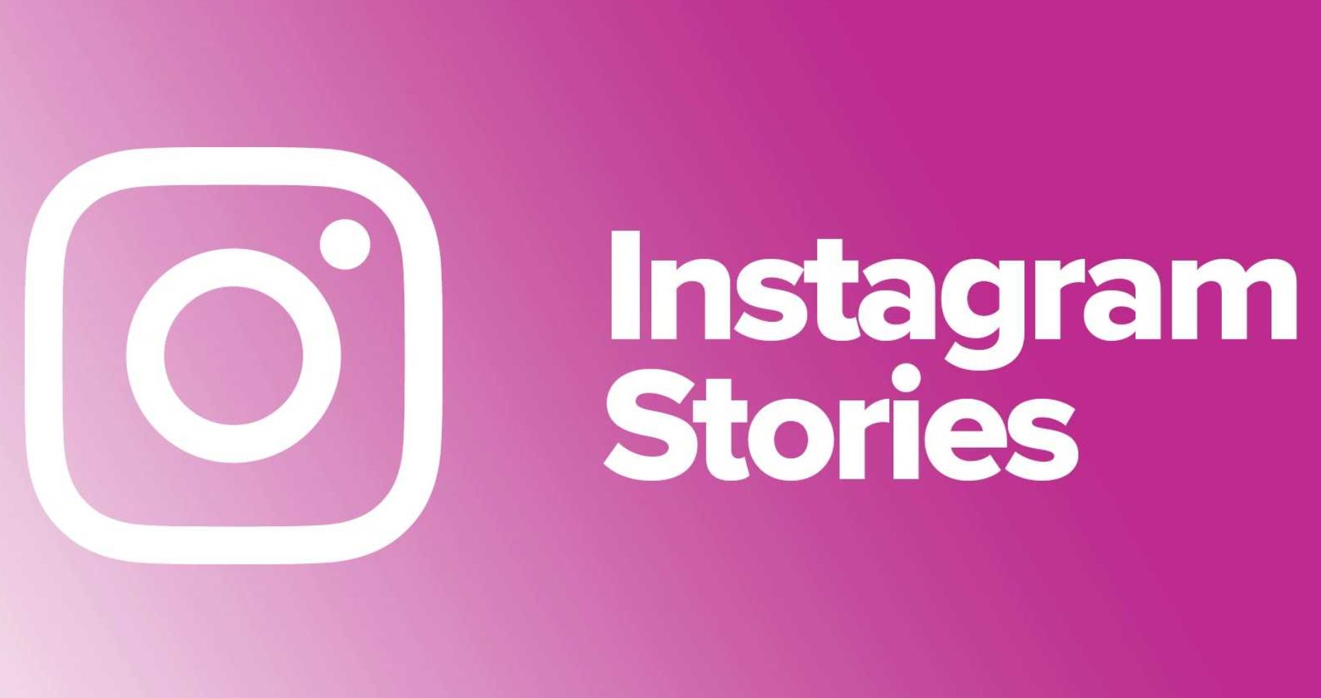 Logo of Instagram Stories featuring a camera icon and the text 'Instagram Stories' in white on a pink gradient background.