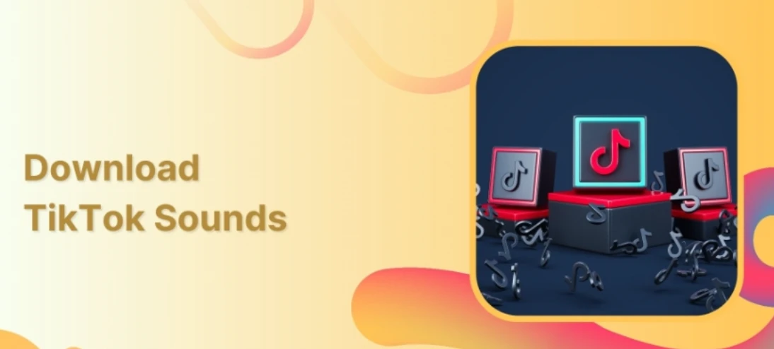 Graphic featuring TikTok logo and sound icons on a colorful background.